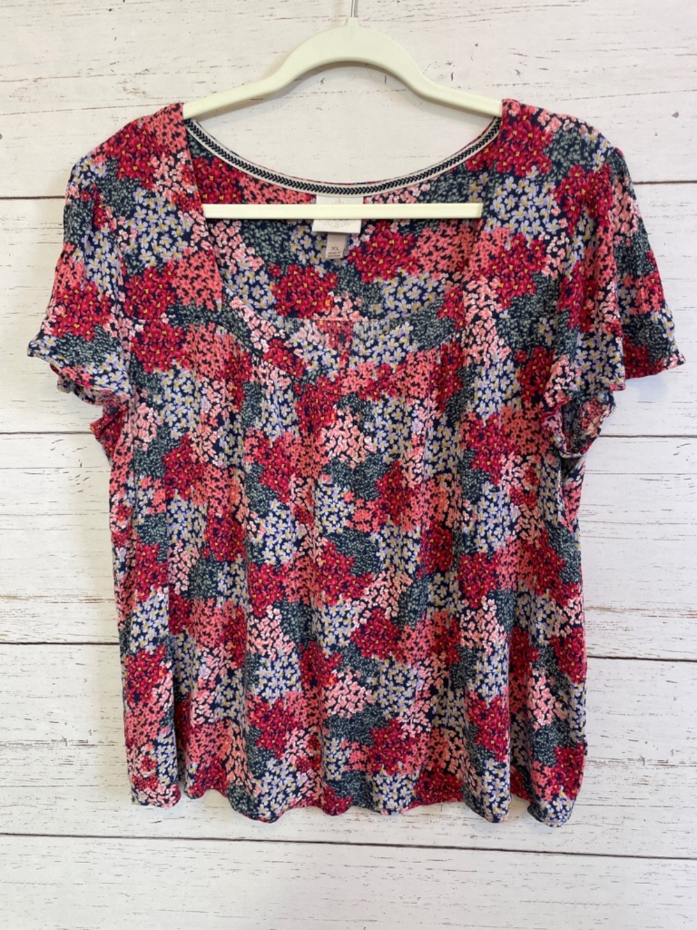 Knox Rose Ditsy Floral Short Sleeved Blouse, size XL